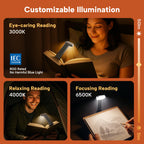 86lux Book Light, Reading Light for Book in Bed, USB Rechargeable LED Night Light with 3 Colors & Limitless Dimming, Aluminum Alloy Bookmark Light for Book Lovers,Technology Black