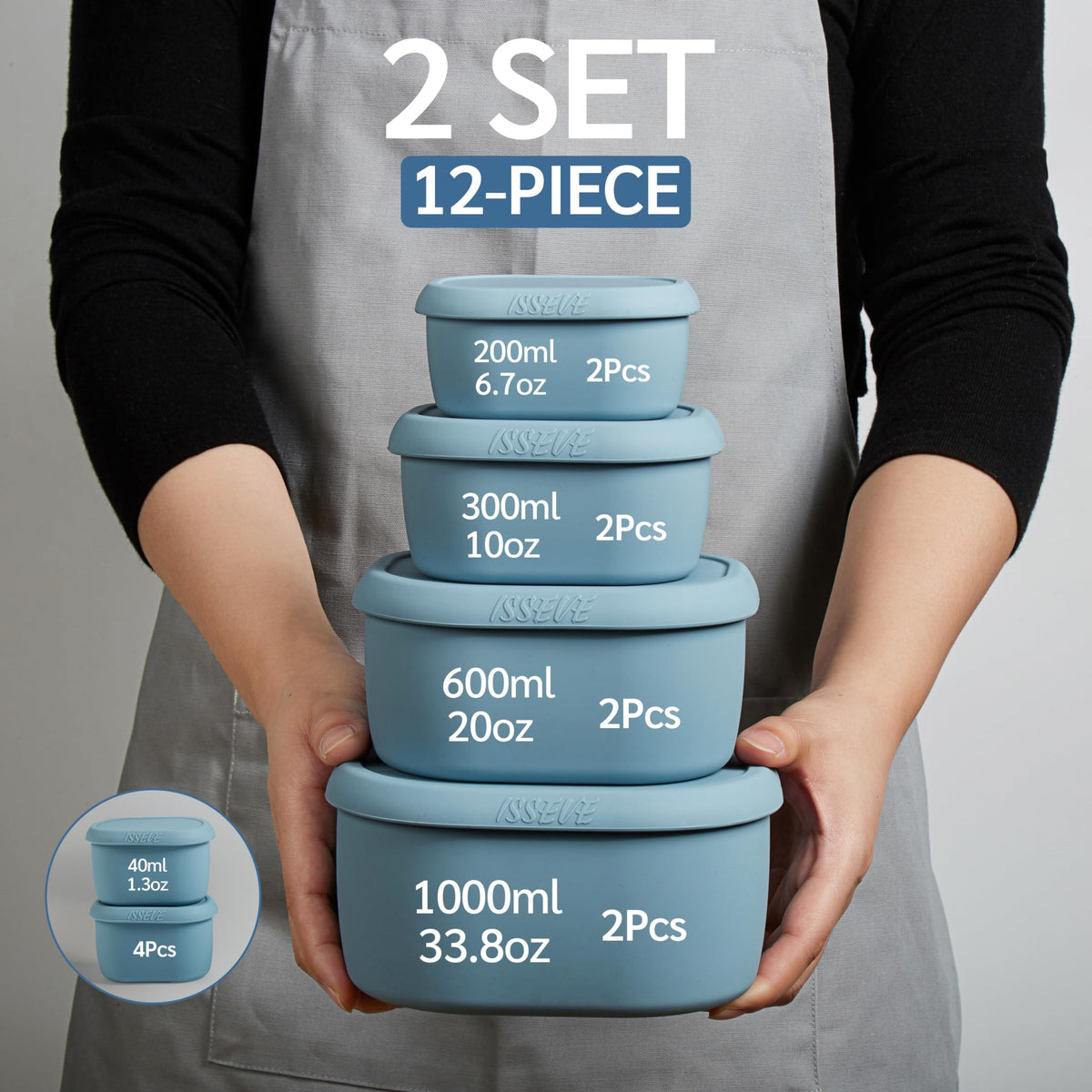 ISSEVE 12Pcs/Set Nesting Silicone Food Storage Containers with Lids Blue