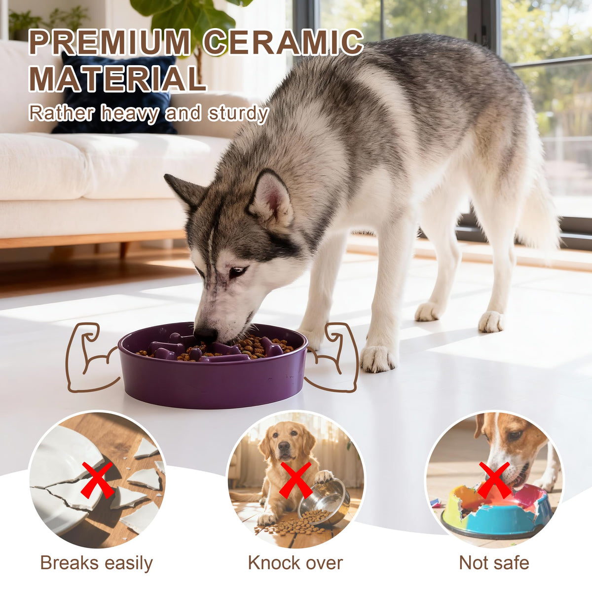 Ceramic Slow Feeder Dog Bowl, 3 Cup Dog Food or 25oz Water, Slow Eating Bowl for Middle Breed, Maze Puzzle Feeder for Fast Eaters, Anti-Choking Stop Bloat, Non-Slip BPA Free (White) White