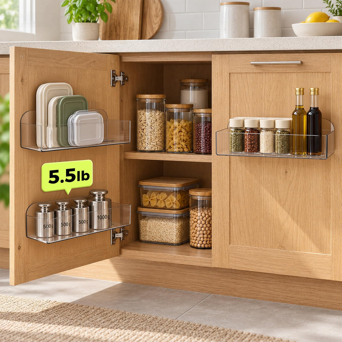 Acrylic Spice Rack Wall Mount, Clear Spice Shelf Storage Holder, 4 Pack
