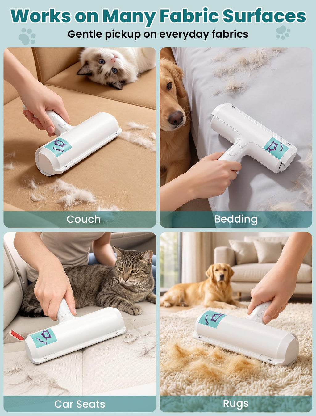 DELOMO Pet Hair Remover Roller, Reusable Lint Roller for Dog and Cat
