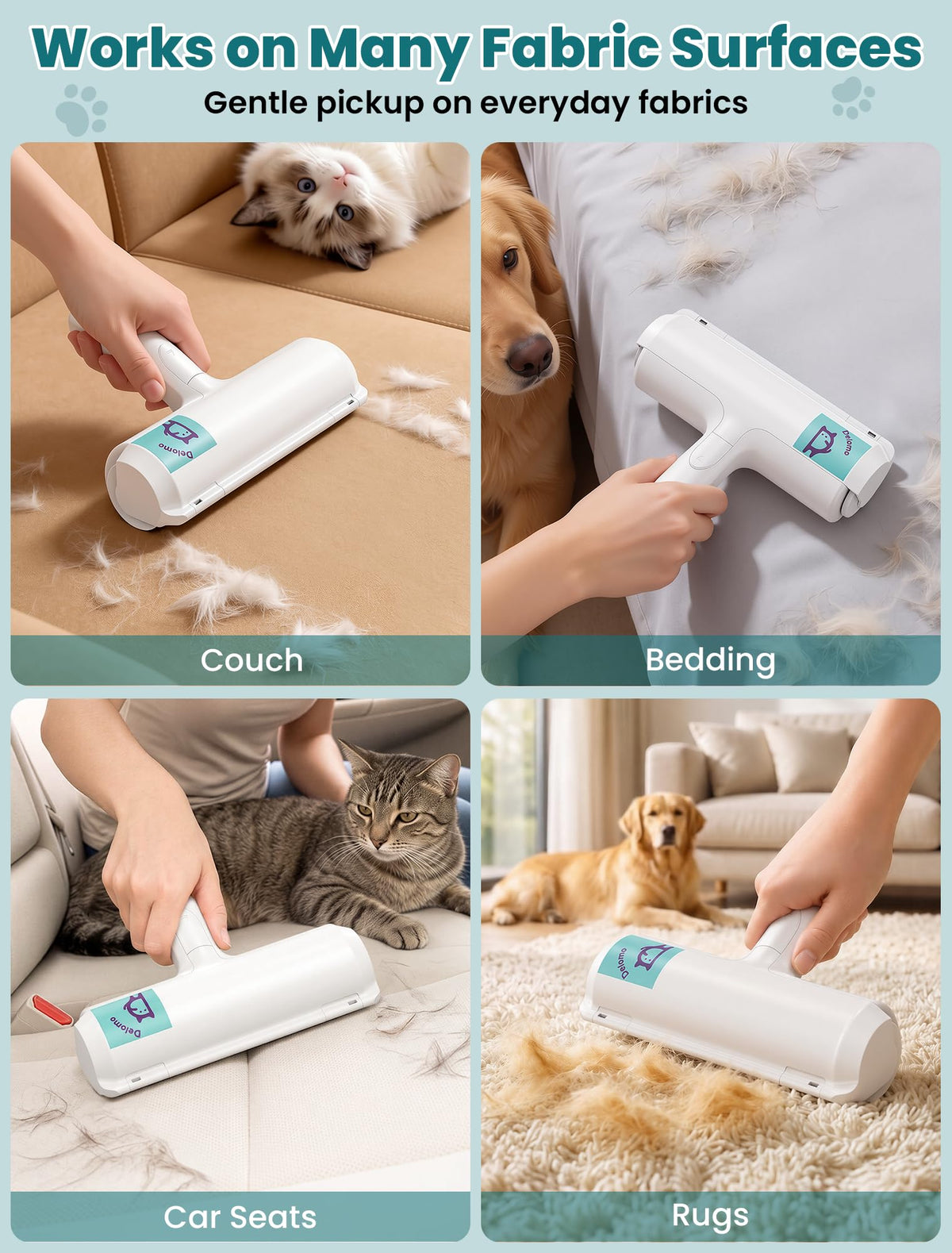 DELOMO Pet Hair Remover Roller, Reusable Lint Roller for Dog and Cat
