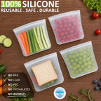 100% Silicone Mini Ziplock Reusable Pocket Snack Bags 4oz, BPA Free, 4 Pack Tranlucent | 4oz | 4 Pack