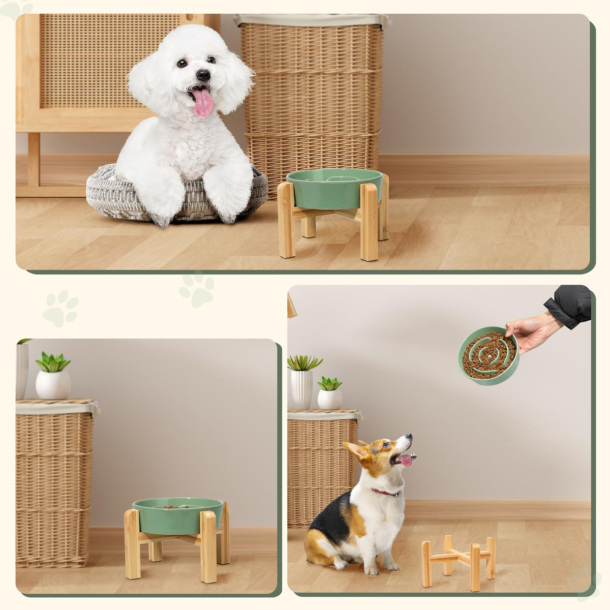 Elevated Slow Feeder Dog Bowl, 6.7" Ceramic Maze Dog Bowl with Stand White 1.5 Cups