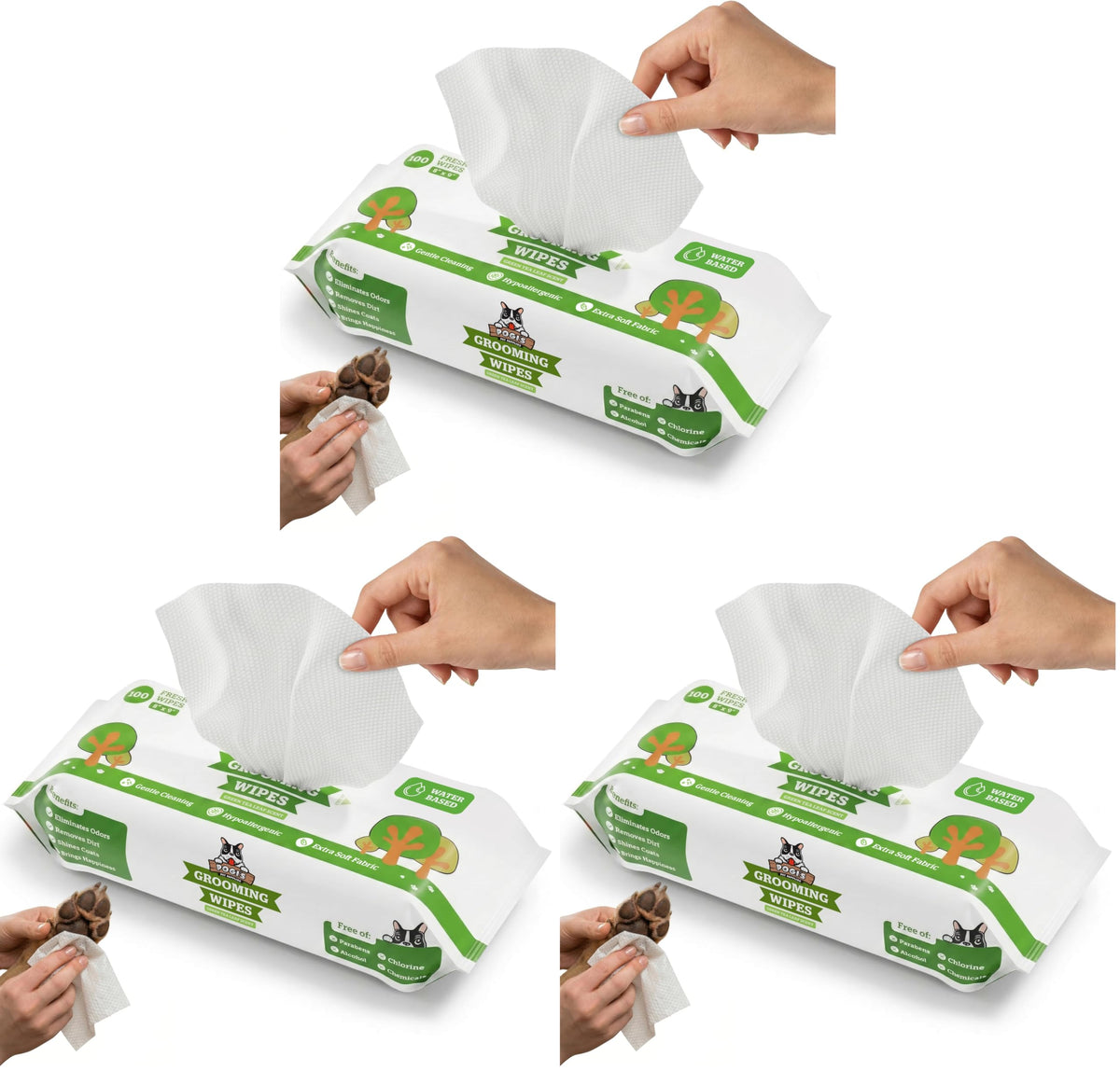 Pogi's Dog Grooming Wipes for Paws & Butt, Fragrance Free, 100