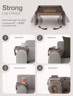 TINAMO Sofa Arm Tray with 360° Phone Holder, Clip-On Tray, Walnut Finish 13.8" x 9.5" x 1"