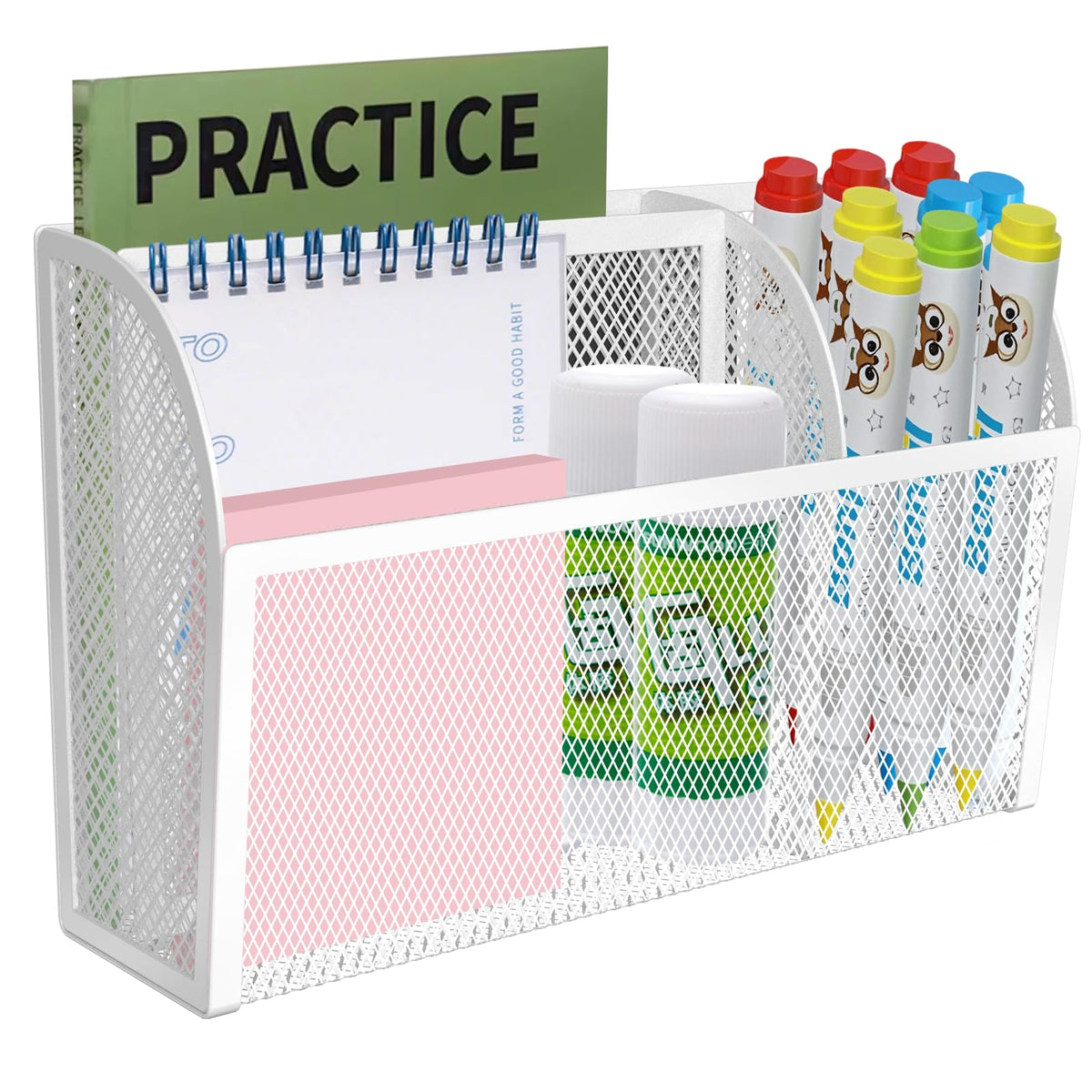 Magnetic Pencil Holder-Magnetic Basket for Fridge 3-Grid Mesh Magnetic Pen Holder for Refrigerator, Extra Strong Magnets Mesh Marker Holder Locker Accessories Organizer for Whiteboard Black