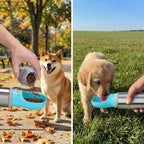 Portable Dog Water Bottle, 14 OZ Stainless Steel Pet Water Dispenser Button switch 14 OZ - Blue