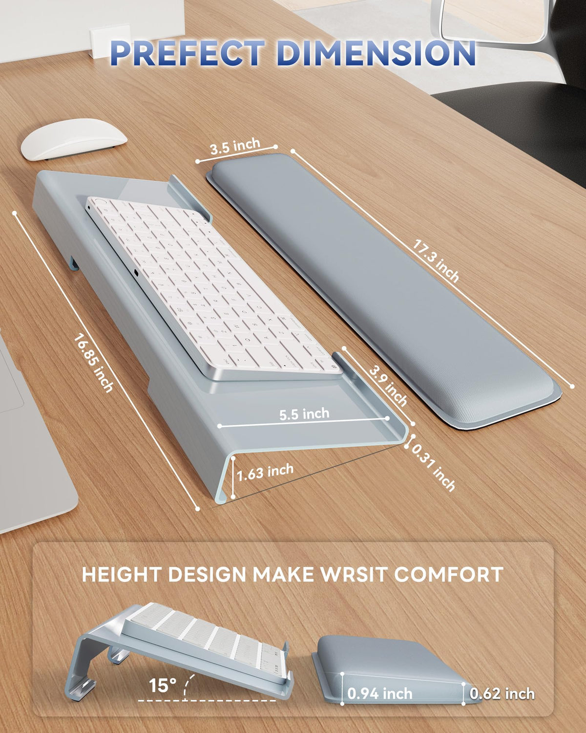 Laborio Computer Keyboard Wrist Rest, Keyboard Riser Stand for Desktop Purple Keyboard Stand With Wrist Rest