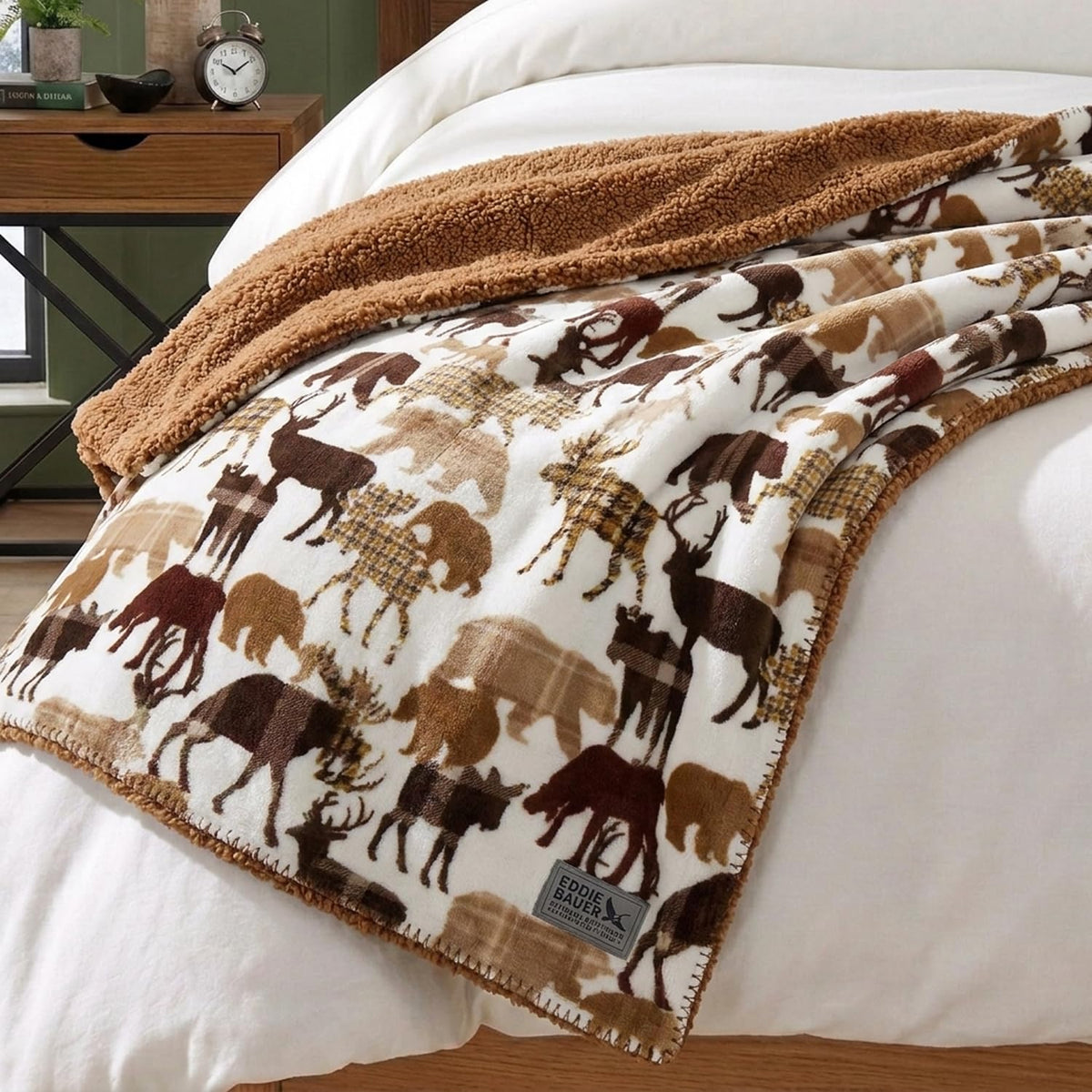 Nordic Plaid Green Sherpa Throw Blanket for Bed and Couch
