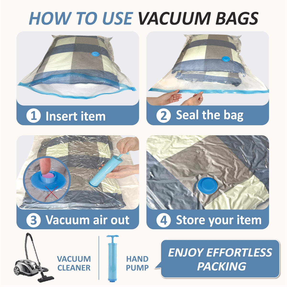 12 Jumbo Vacuum Storage Bags for Blankets & Bedding, Space Saver Bags 12 Jumbo