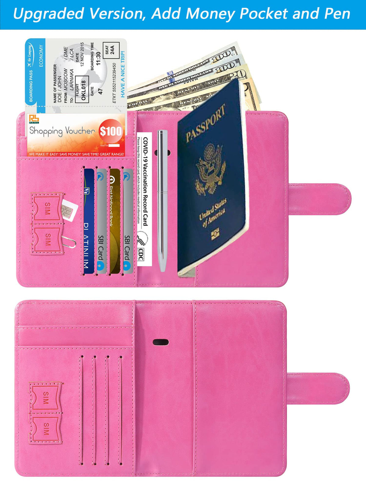 Passport Holder Cover Wallet RFID Blocking, Travel Essentials Pink Passport Covers