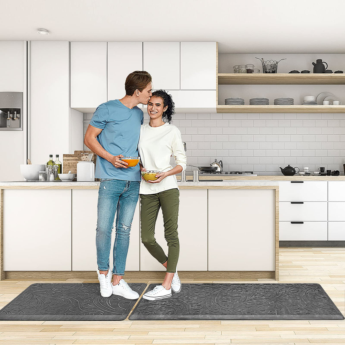 Kitchen Mat Cushioned Anti-Fatigue Comfort Standing Mat Rug for Home,Office Black 1'5" x 2'4" (Rectangular)