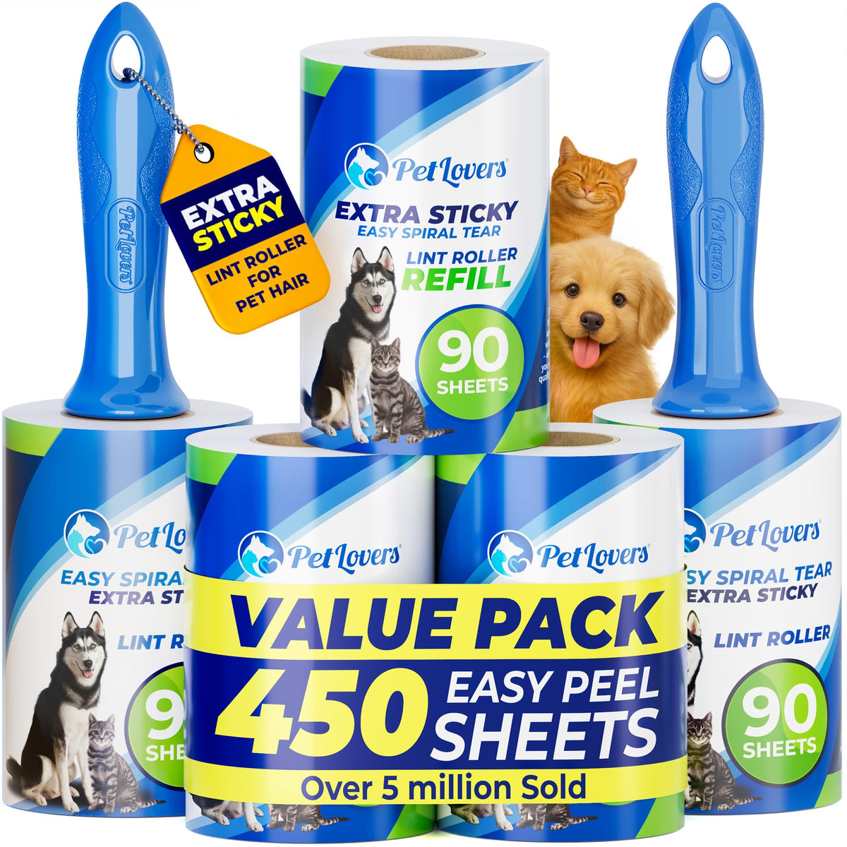 PetLovers Large Lint Roller with 3 Refills – 360 Total Sheets for Tackling...
