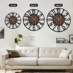 Maxstar Round Wall Clock for Living Room Decor Battery Operated Non Ticking Black Metal Wood Clocks for Home Living Room Garden Office Kitchen Decoration -16 inch Black-arabic Numerals 16 Inch