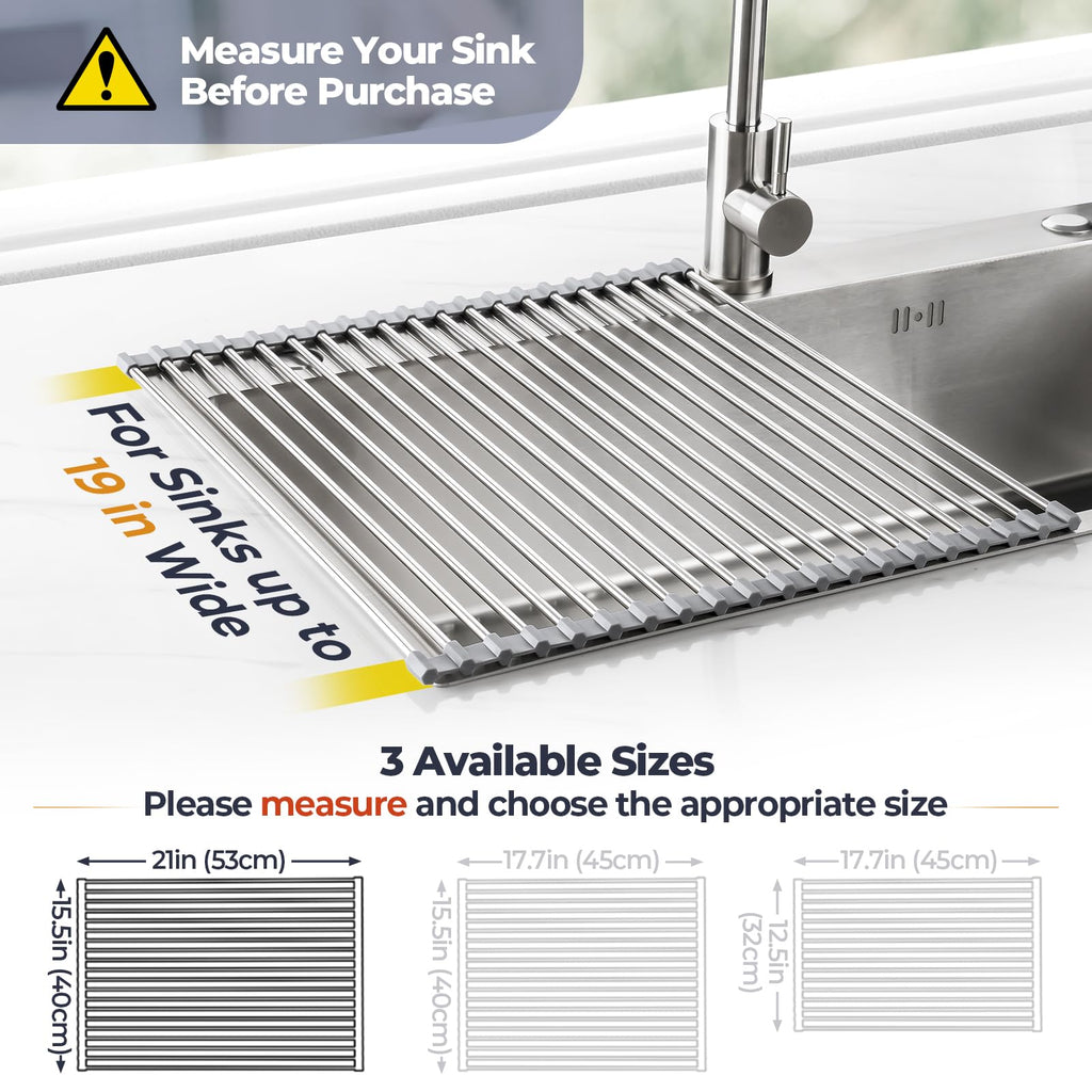 Tomorotec Roll Up Dish Drying Rack Over Sink, 304 Steel, 21x15.5, Grey
