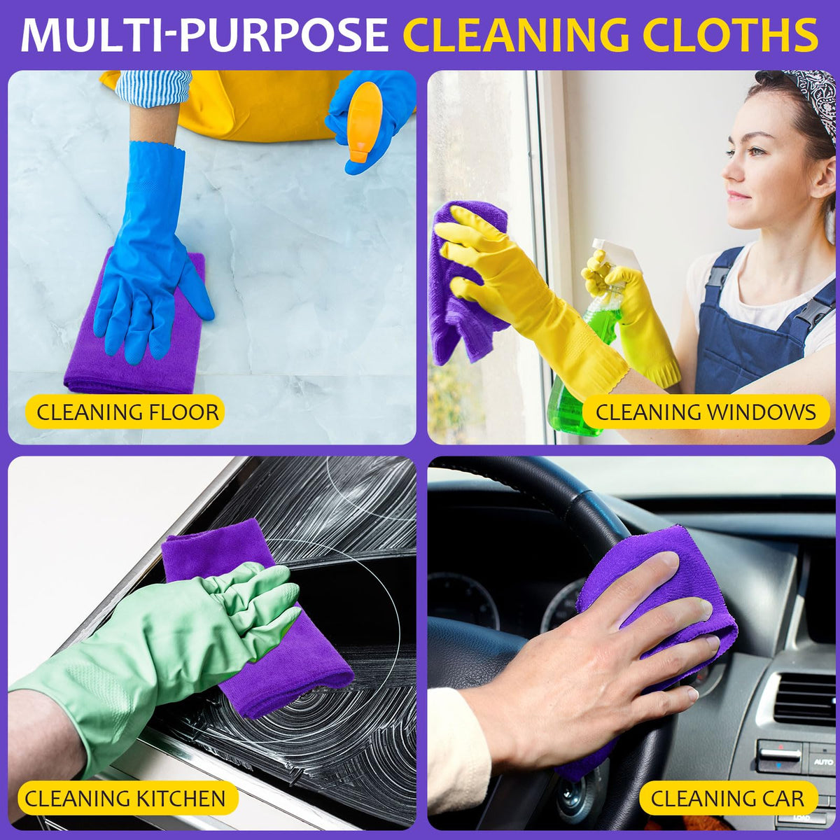 Nuenen Car Microfiber Clean Cloths, Purple, 16 x 16 Inch, 60 Pcs 16 x 16 inches