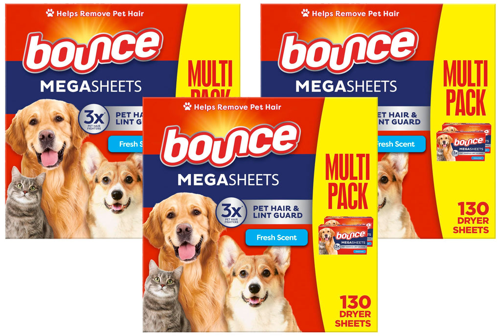 Bounce Pet Hair and Lint Guard Mega Dryer Sheets with 3X Fighters,...