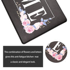 Floral Kitchen Mat Sets 2PCS Non Skid Waterproof Kitchen Rugs and Runner Sets Cushioned Anti-Fatigue Comfort Mat for Home,Office Memory Foam Kitchen Rug, 17.3"x30"+17.3"x47", Black/Pink 17"x30"+17"x47"--0.4 inches
