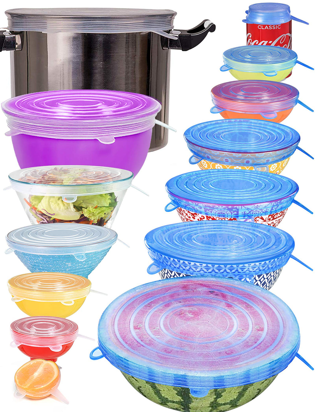 Longzon Silicone Stretch Lids 14 Pack Include 2Pcs Size up to 9.8'' Dia