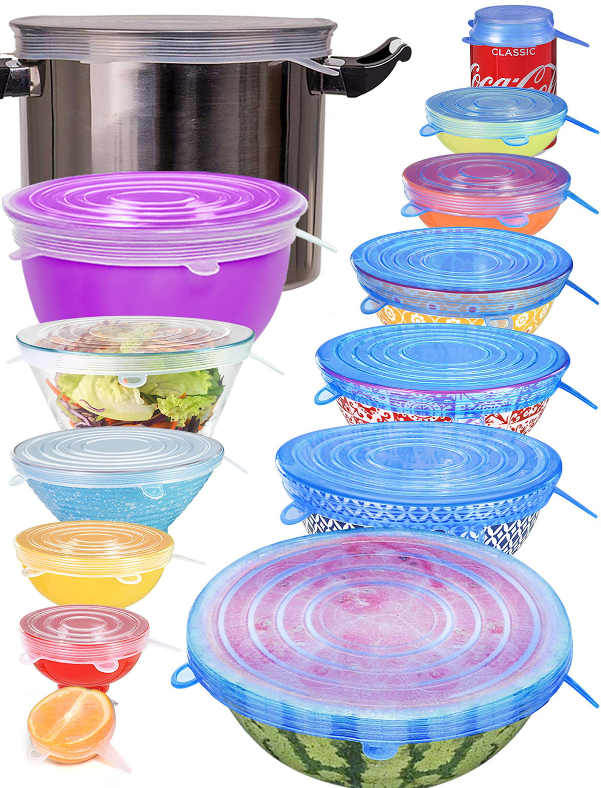 Longzon Silicone Stretch Lids 14 Pack Include 2Pcs Size up to 9.8'' Dia