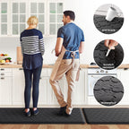 Kitchen Mat 2 PCS Cushioned Anti-Fatigue Floor Mat Standing Mat for Kitchen Stylish Grey 17.3"x29"+17.3"x47"