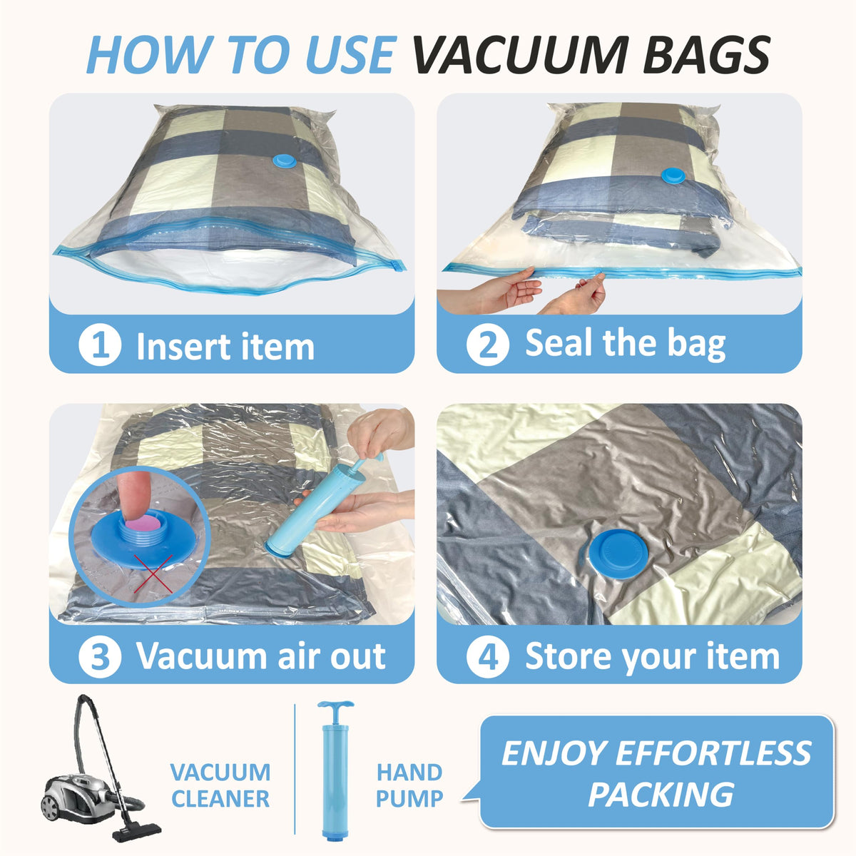 12 Jumbo Vacuum Storage Bags for Blankets & Bedding, Space Saver Bags 12 Jumbo