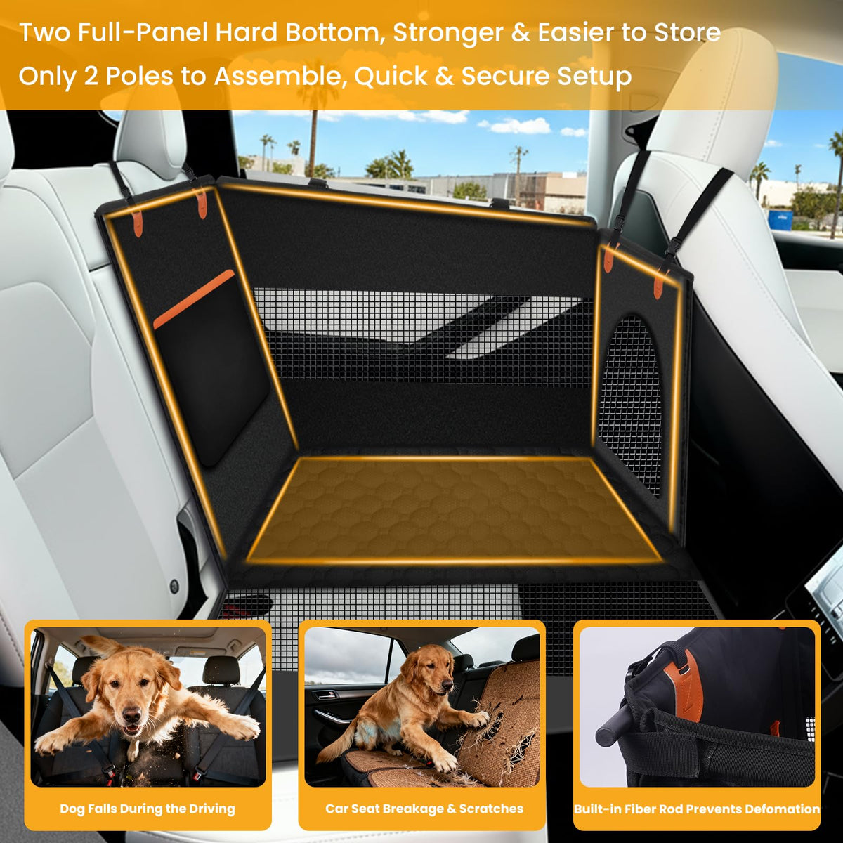 Large Dog Car Seat Half Back Seat Extender with Hard Bottom Black Large