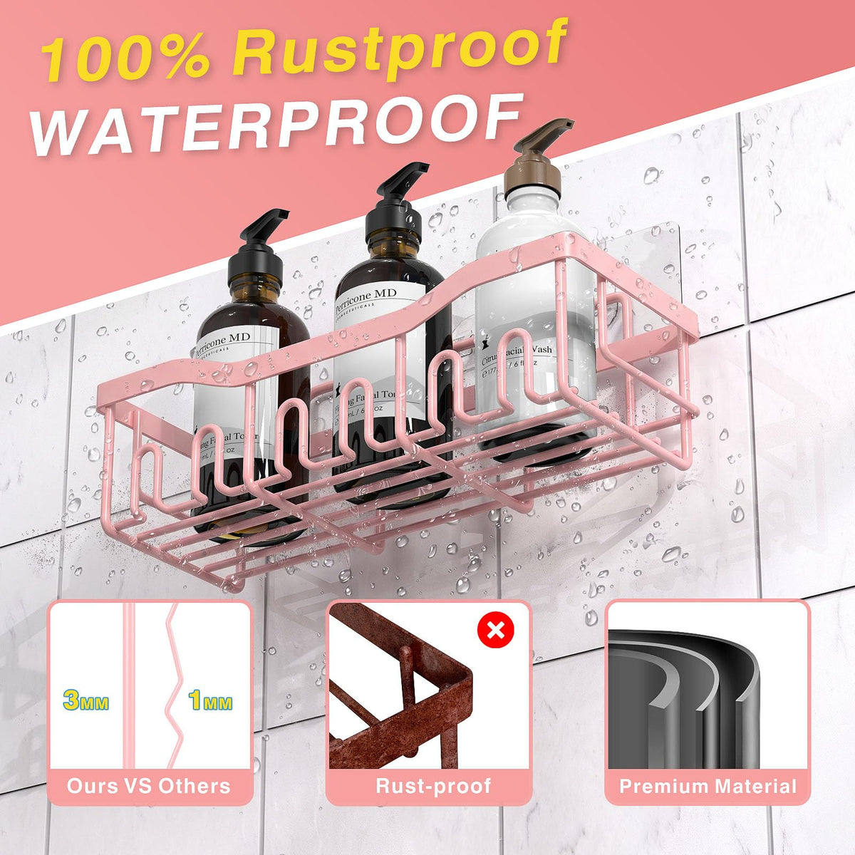 EUDELE Adhesive Shower Caddy, 5 Pack Rustproof Stainless Steel Bath Organizers With Large Capacity, No Drilling Shelves for Bathroom Storage & Home Decor Black