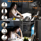 Airlonv LED Desk Lamp with Clamp, 17" Stepless Dimming Light, Black Standard