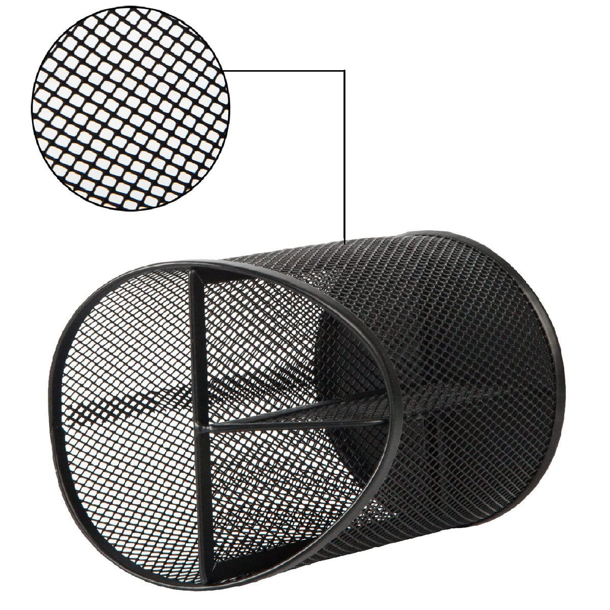 Delifox 2 Pack Pen Holder Mesh Round Pencil Holder 3 Compartments, Black
