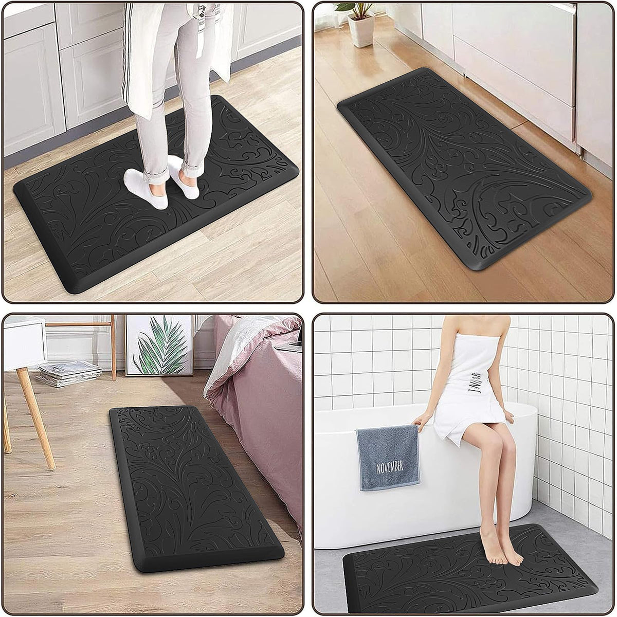 Kitchen Mat Cushioned Anti-Fatigue Comfort Standing Mat Rug for Home,Office Black 1'5" x 2'4" (Rectangular)