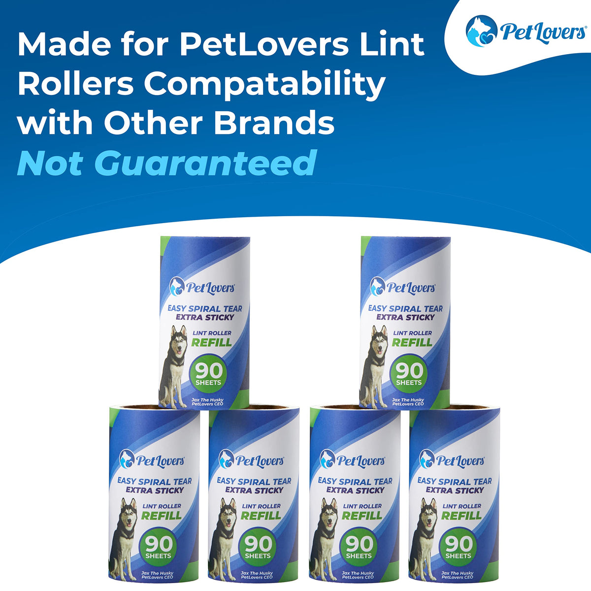 PetLovers Large Lint Roller with 3 Refills – 360 Total Sheets for Tackling Pet Hair, Extra Large Floor and Carpet Roller for Homes with Pets, Perfect for Floors, Furniture, and Loving Pet Owners 4 Pack Floor Roller