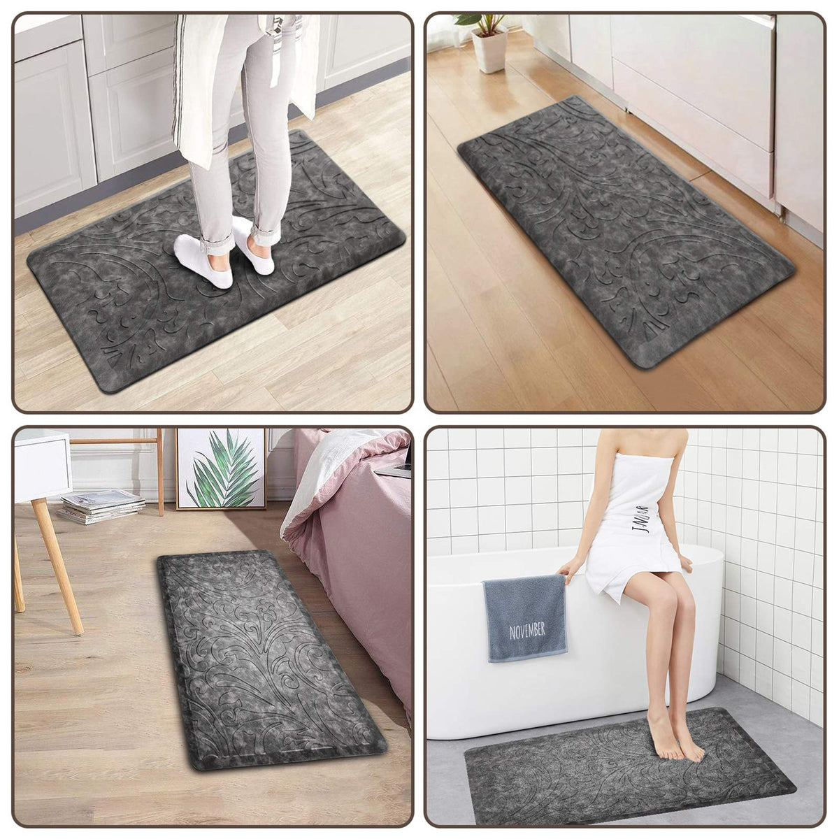 Kitchen Mat Cushioned Anti-Fatigue Comfort Standing Mat Rug for Home,Office Black 1'5" x 2'4" (Rectangular)