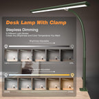 Airlonv LED Desk Lamp with Clamp, 17" Stepless Dimming Light, Black Standard