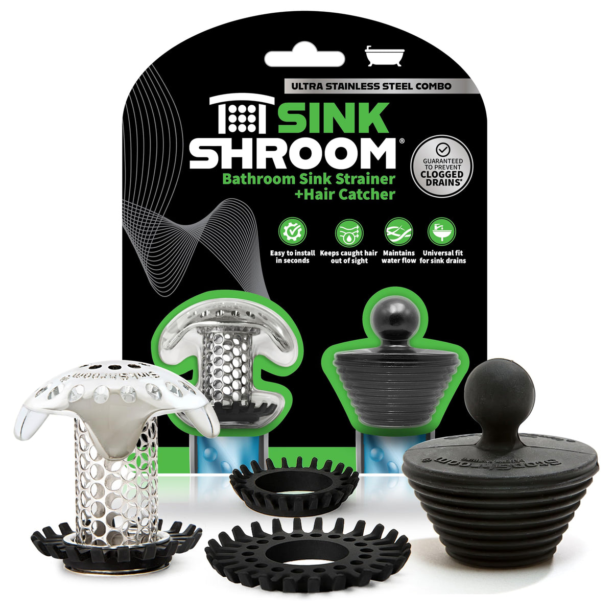 SinkShroom Ultra Revolutionary Bathroom Sink Drain Protector, Stainless Steel