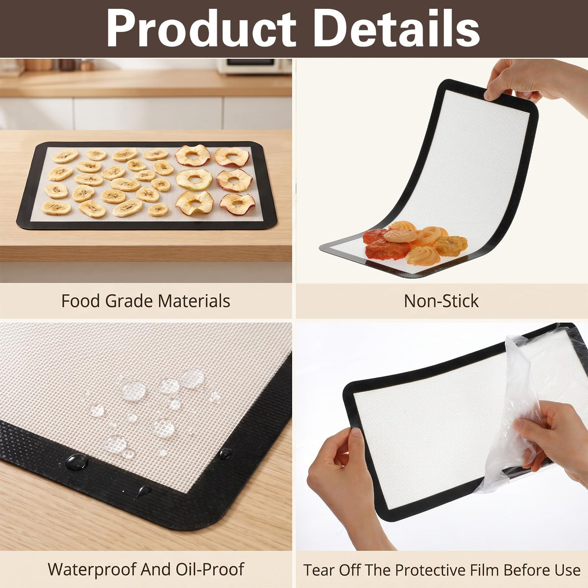 10 Pcs Reusable Baking Sheet Mat, Silicone Baking Mats for Oven, Black