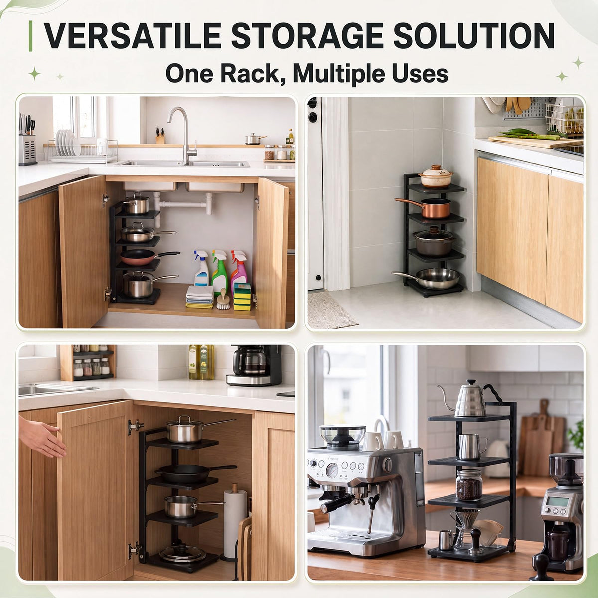1 Pack 4Tier Pot Pan Organizer Under Cabinet Adjustable Heavy Duty 1