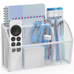 YINGHUA 3 Compartment Magnetic Metal Mesh Pen Holder, White Desk Caddy