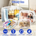 4 Pieces Clear Cosmetic Bags Bulk TSA Approved Toiletry Bag for Travel PVC Waterproof Clear Makeup Pouch with Zipper for Men and Women Carry-on Travel Essentials 4pcs SML Black