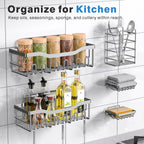 EUDELE Adhesive Shower Caddy, 5 Pack Rustproof Stainless Steel Bath Organizers With Large Capacity, No Drilling Shelves for Bathroom Storage & Home Decor Black