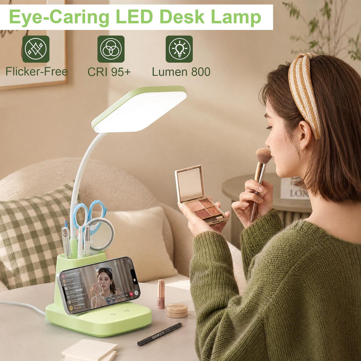 10W Wireless Charging LED Desk Lamp with Clock, Light Black