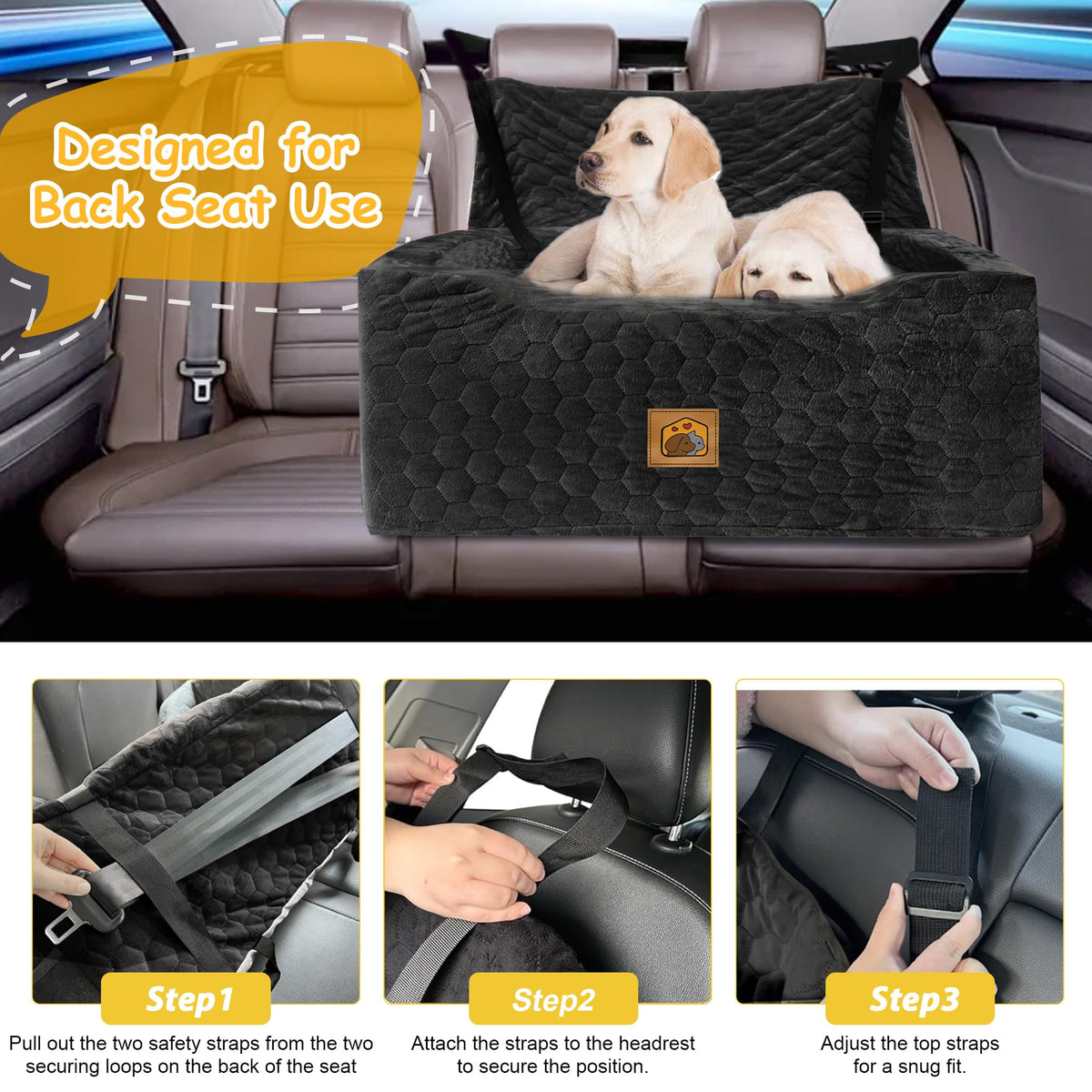 Dog Car Seat for Medium/Large Dog Booster Seat Under 60 lbs or 2 Small Dogs, Multi-Functional Pet Car Seat with Thick Cushion, 2 Safety Leashes (Gray) Gray Large