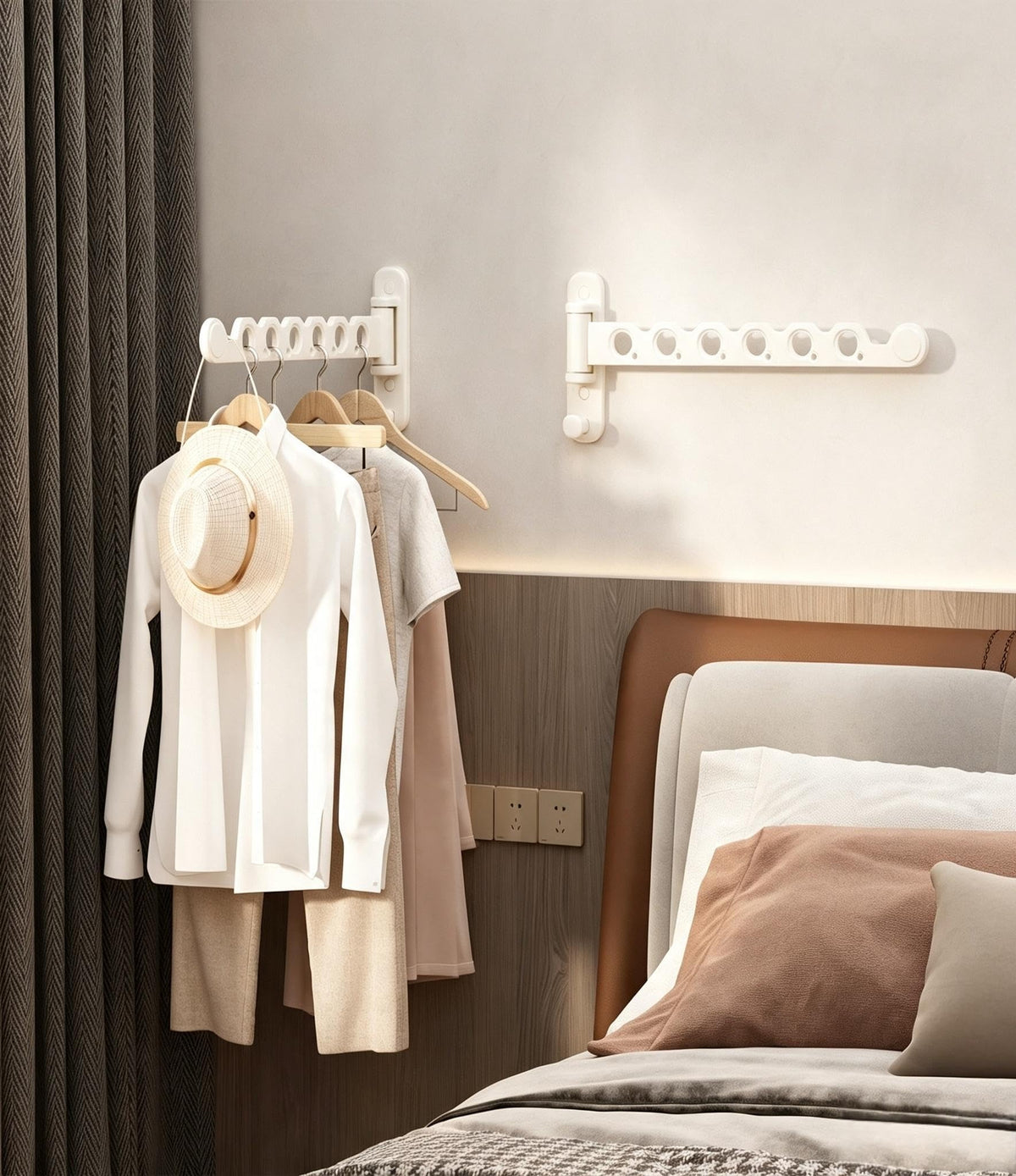 Wall Mounted Clothes Hanger Rack Foldable for Laundry Drying Rack Black Long 2P