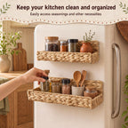 4 Pcs Magnetic Spice Rack for Refrigerator, Magnetic Shelf, Water Hyacinth