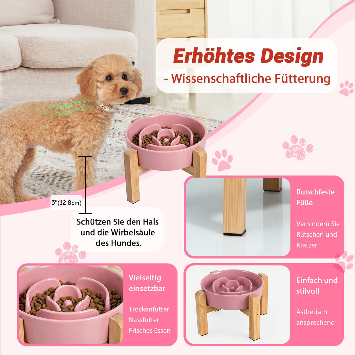 Elevated Slow Feeder Dog Bowl, 6.7" Ceramic Maze Dog Bowl with Stand White 1.5 Cups