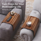 2 Pack Acacia Wood Folding Sofa Arm Tray with Anti-Slip Pad Brown 2 PC