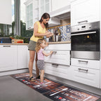 Floral Kitchen Mat Sets 2PCS Non Skid Waterproof Kitchen Rugs and Runner Sets Cushioned Anti-Fatigue Comfort Mat for Home,Office Memory Foam Kitchen Rug, 17.3"x30"+17.3"x47", Black/Pink 17"x30"+17"x47"--0.4 inches