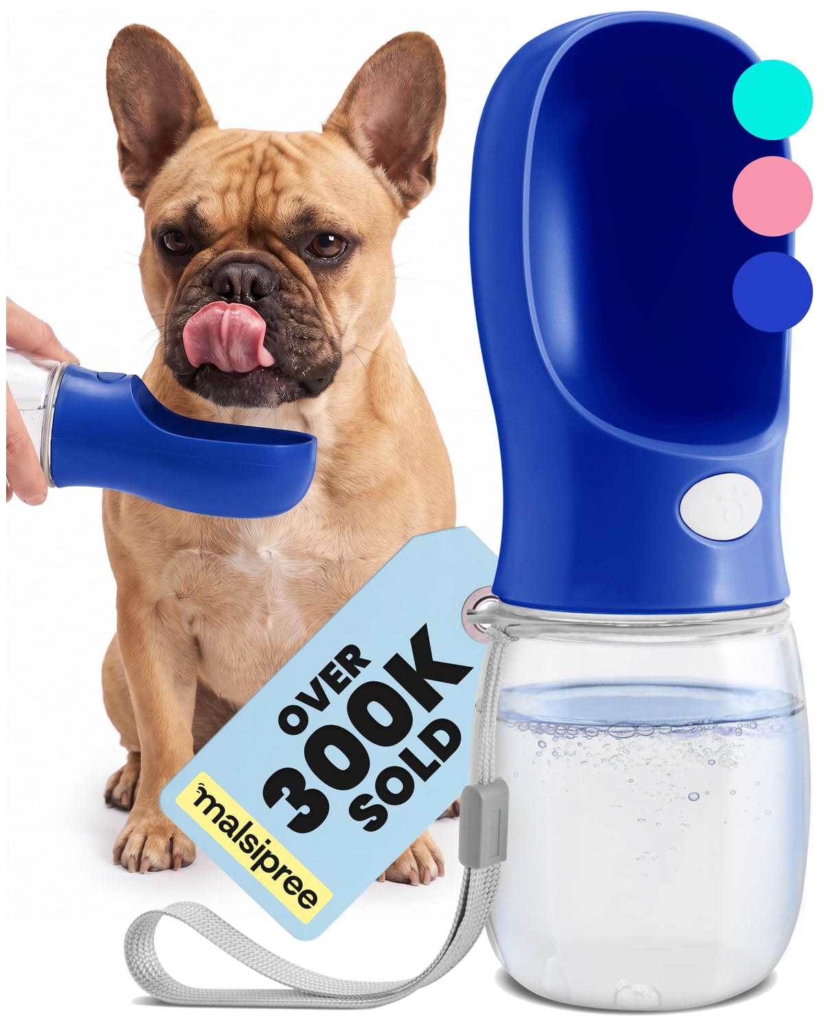 MalsiPree Dog Water Bottle Dispenser - 12 oz Navy Blue, Leak-Proof