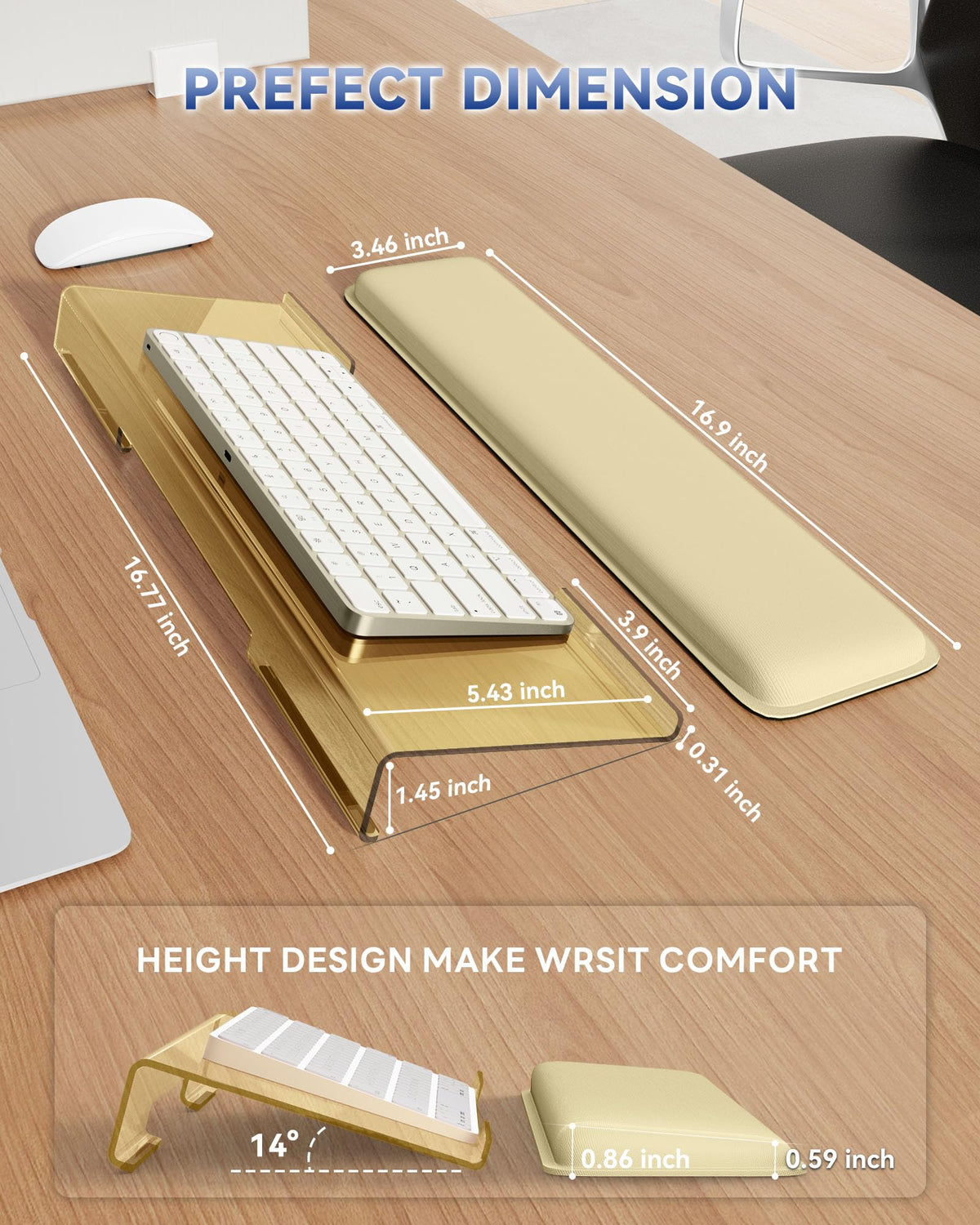 Ergonomic Computer Keyboard Riser Stand with Integrated Wrist Rest